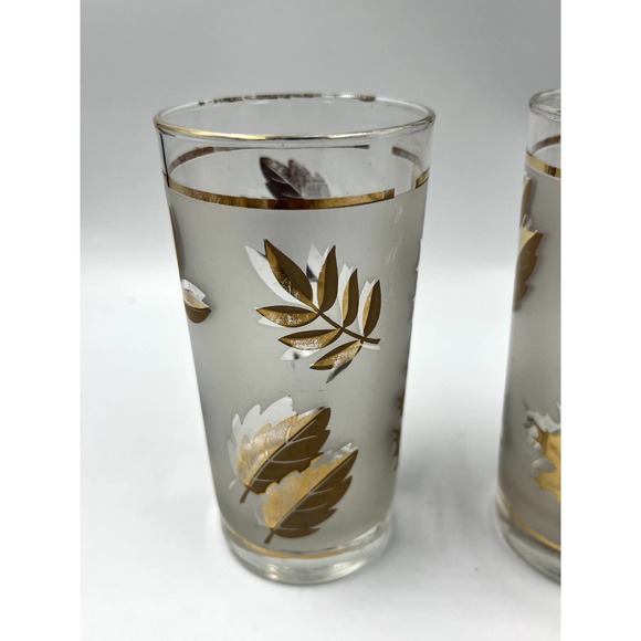 3 Vintage Libbey Gold Leaf High Ball Frosted Glasses - Picture 2 of 9